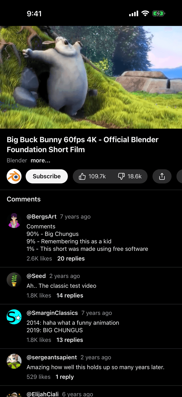 A video playing in Iris with comments underneath